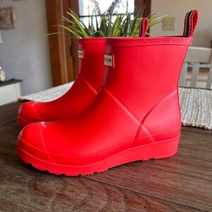 Hunter Classic Original Play Short Wellington Boots Waterproof Red Pull Tab Sz 7